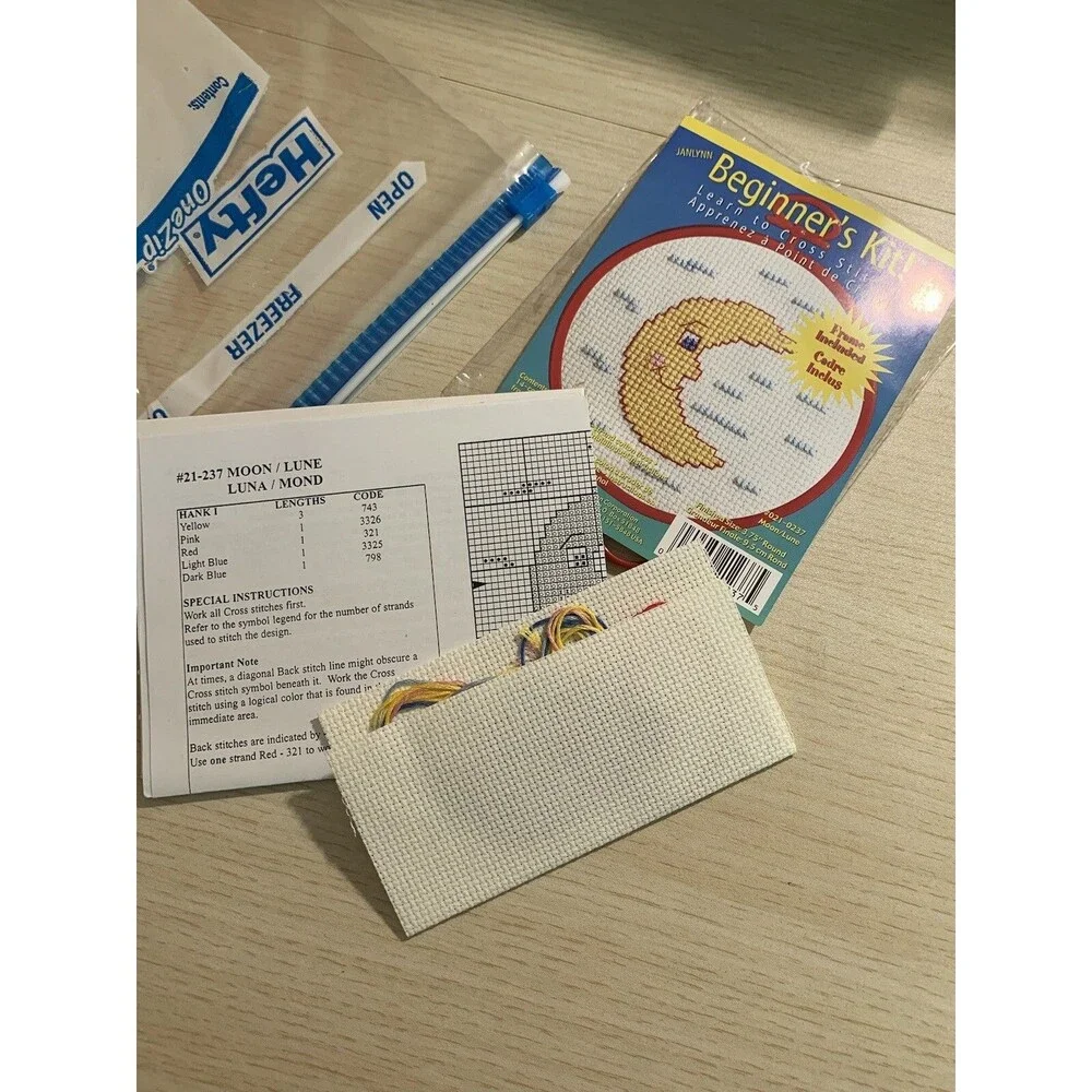 Janlynn  Learn to Cross Stitch Beginner's Kit MOON #021-0237 NEW OpenBag 2003